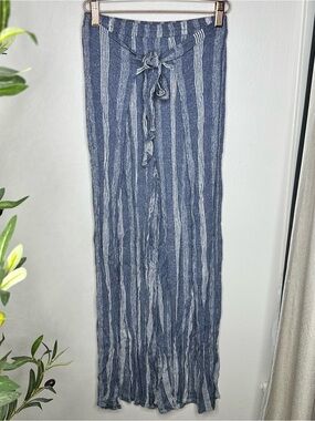 No Boundaries Striped Blue Flowy Leg Slit Pants Small